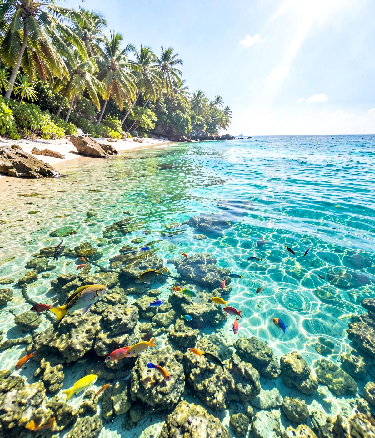 Águas cristalinas e peixes coloridos em Noronha